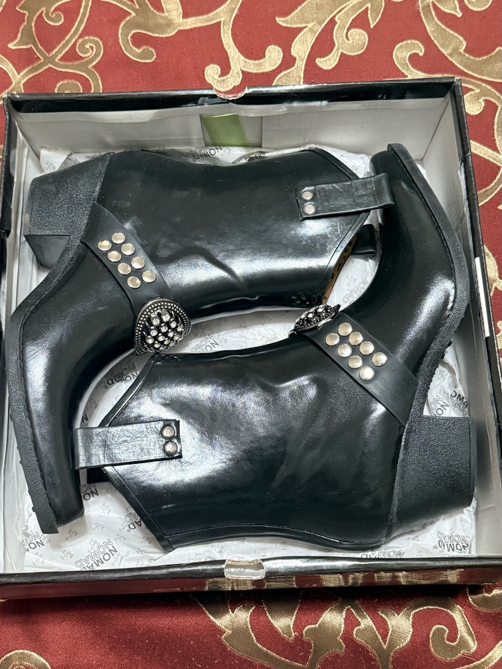 Nomad Black Studded Leather Ankle Booties